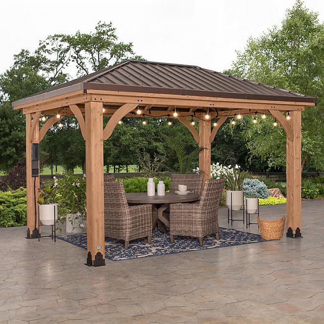 Backyard Discovery 14' x 10' Cordova Light Brown Cedar Gazebo with PowerPort